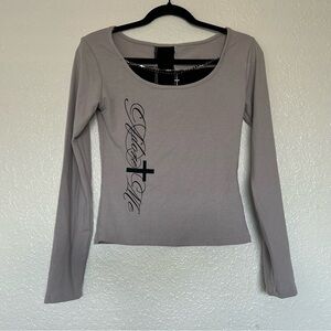 Gray Long Sleeve Women's Top Y2K